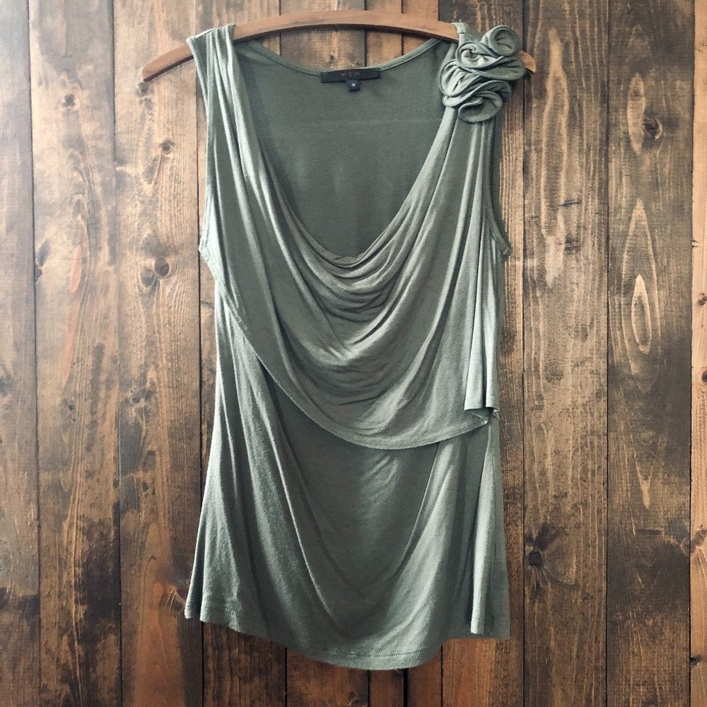 Olive/Army Green Tank Top Blouse with Flower